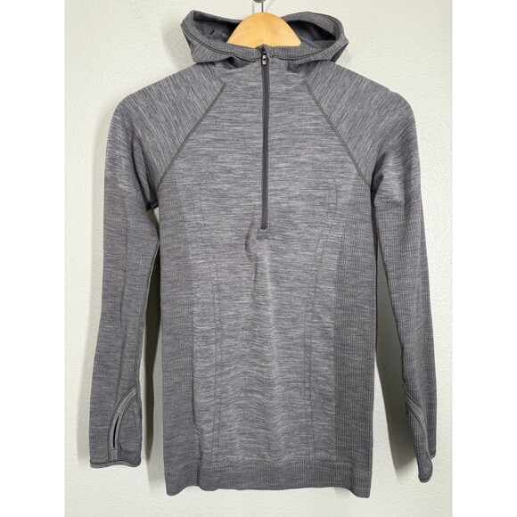 Lululemon Swiftly Wool 1/2‎ Zip Long Sleeve Hoodie Pullover Titanium Gray Size 6 - Picture 1 of 11